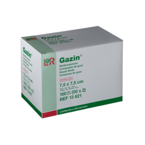 GAZIN KOMPRESY GÁZOVÉ NESTERILNÉ 7,5x7,5 cm 8-vrstvové, 17 vláknové, so založenými okrajmi 1x100 ks