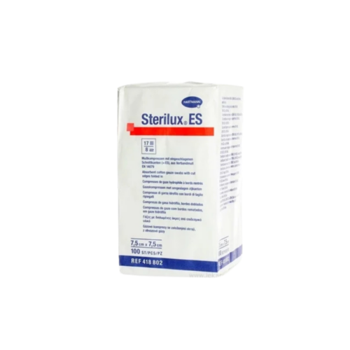 STERILUX ES kompres nesterilný so založenými okrajmi 17 vlákien 8 vrstiev (7,5x7,5 cm) 1x100 ks
